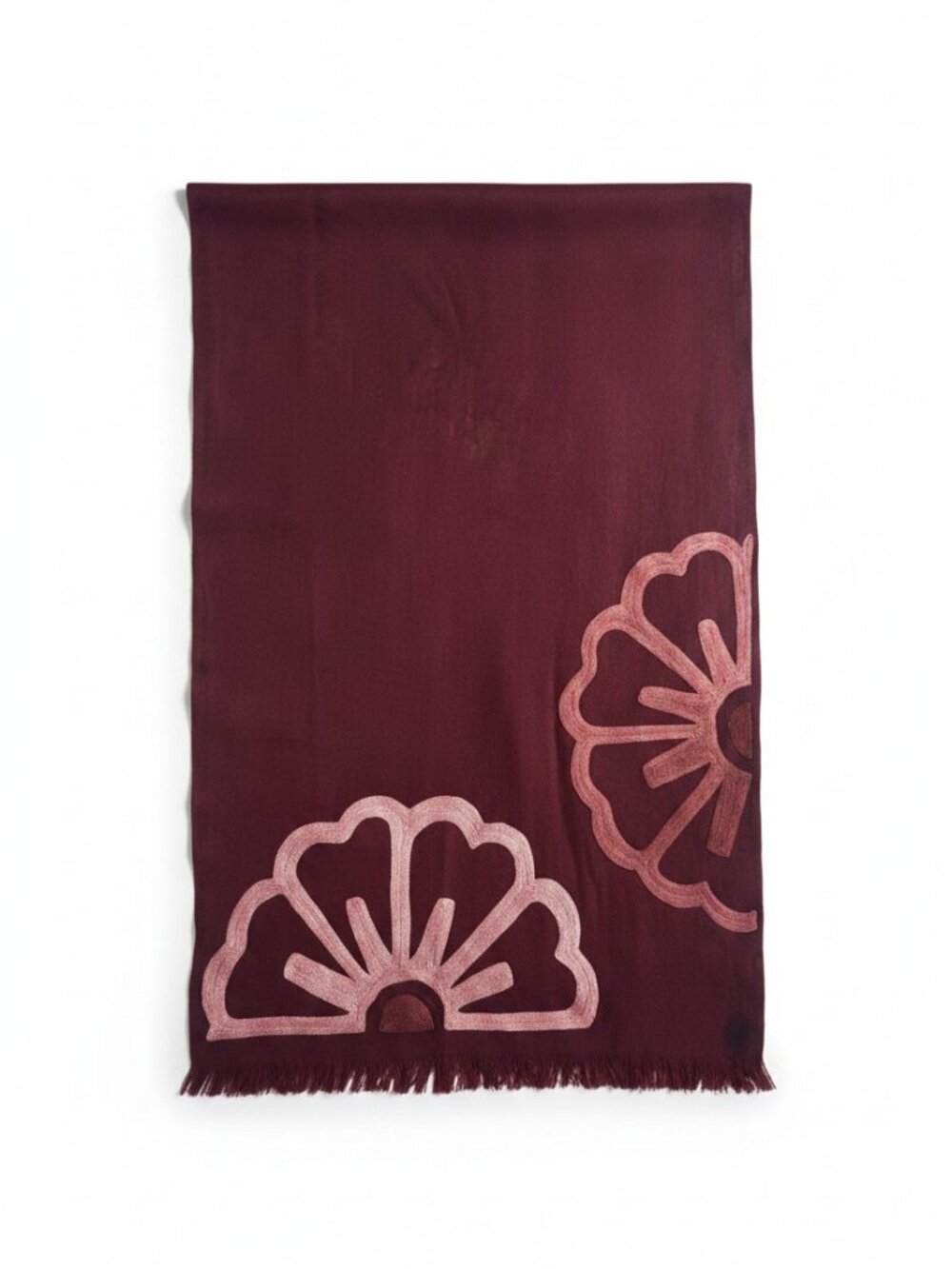 Judy Ross Burgundy Pink Hand Embroidered 100% Wool Scarf NWT